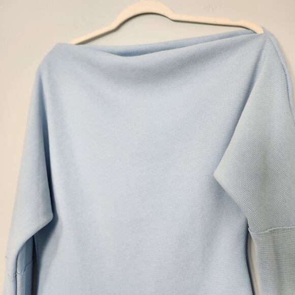 Free People Fuji Thermal Long Sleeve Off the Shoulder Top in Dew Shine Blue, L - Picture 4 of 11